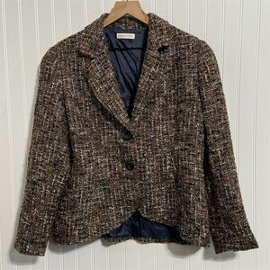 Coldwater Creek Wool Blend Tweed Blazer L 12/14 Brown Gold Fleck Career Academia